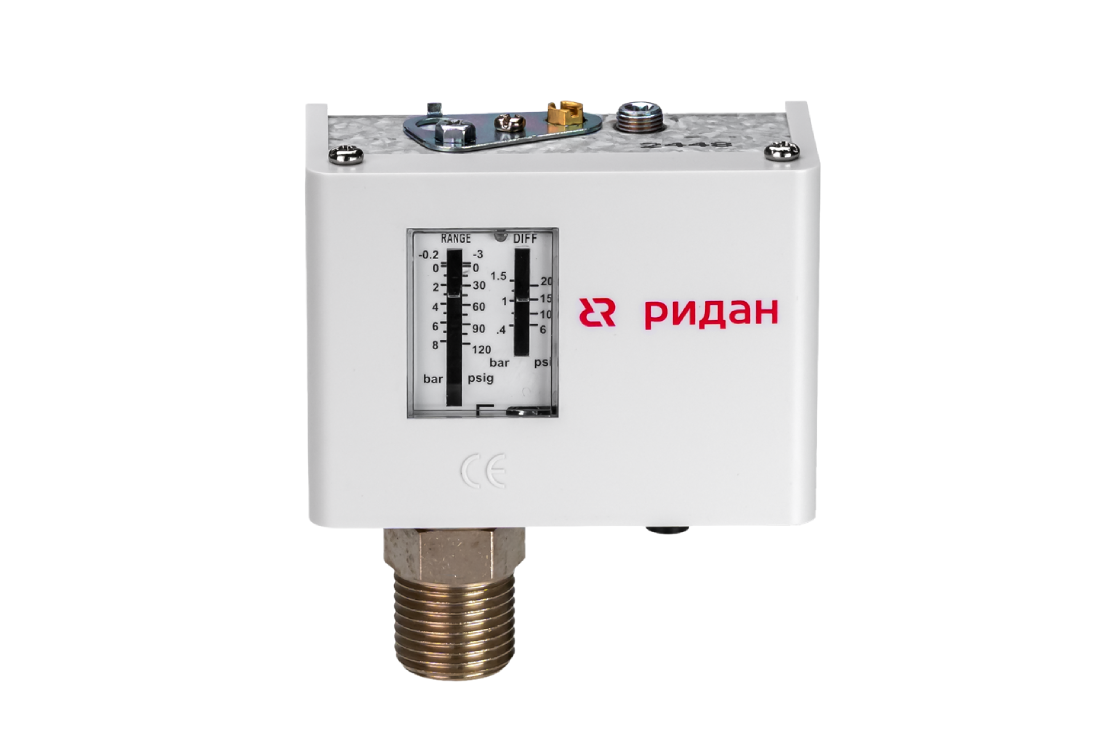 Ридан 060-508166R — Реле давления KPI 38R, диапазон настройки 8...32 бар, дифференциал 2…6 бар, штуцер G1/4А, автоматический сброс