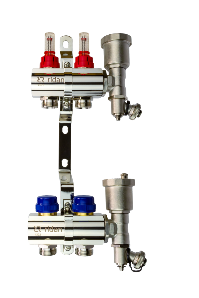 Ридан 088U0722R — Комплект коллекторов FHF-2RF set с расходомерами, кронштейнами и торцевыми секциями с автоматическими воздухоотводчиками, 2 контура