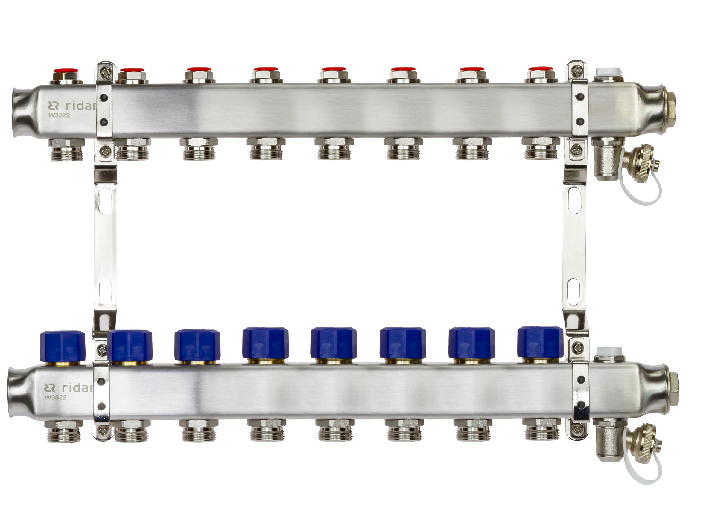 Ридан 088U0978R — Комплект коллекторов SSM-8R set с кронштейнами, ручным воздухоотводчиком, сливным краном и торцевой заглушкой, 8 контуров